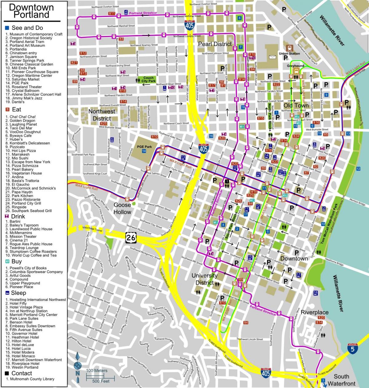 mapa centrum miasta Portland