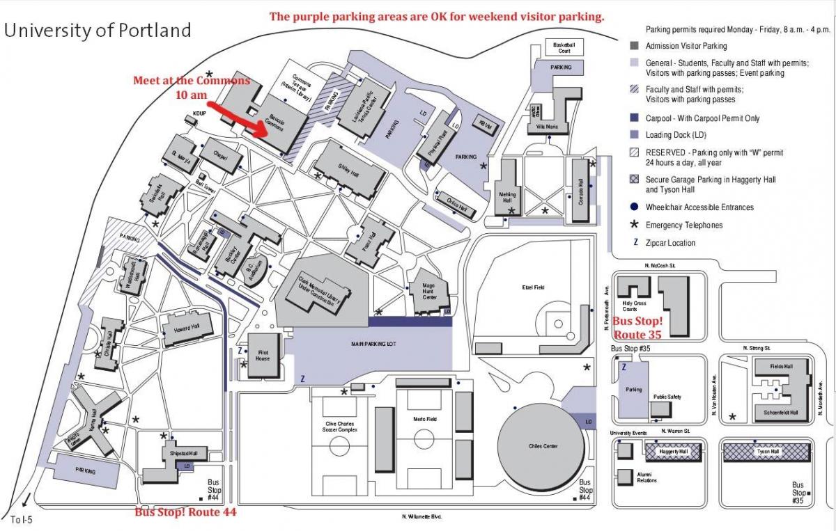 mapa Uniwersytet w Portland