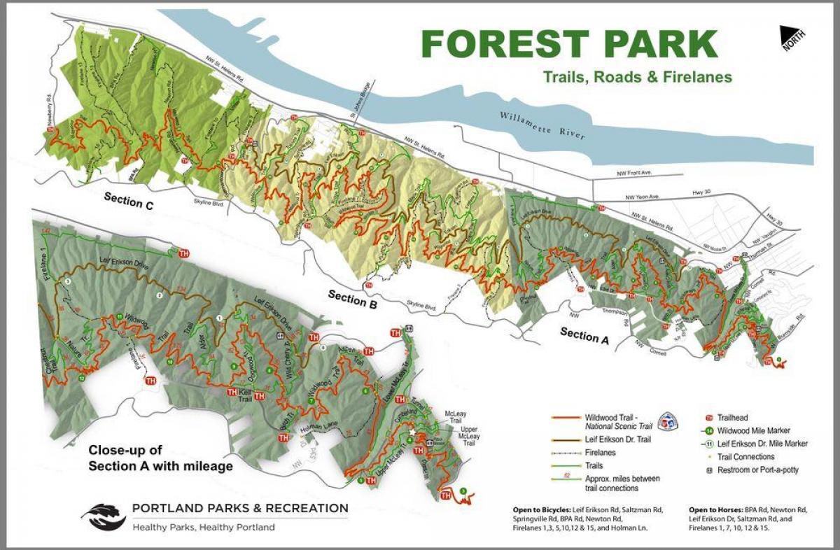 mapa Leśny Park Portland, Oregon