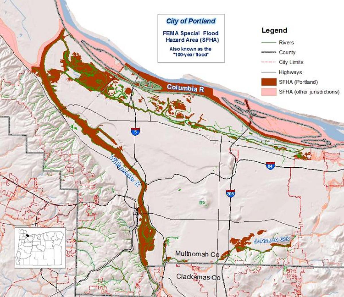 Portland, Oregon mapa strumienia